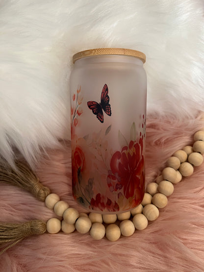 Red Butterfly Frosted Can Glass